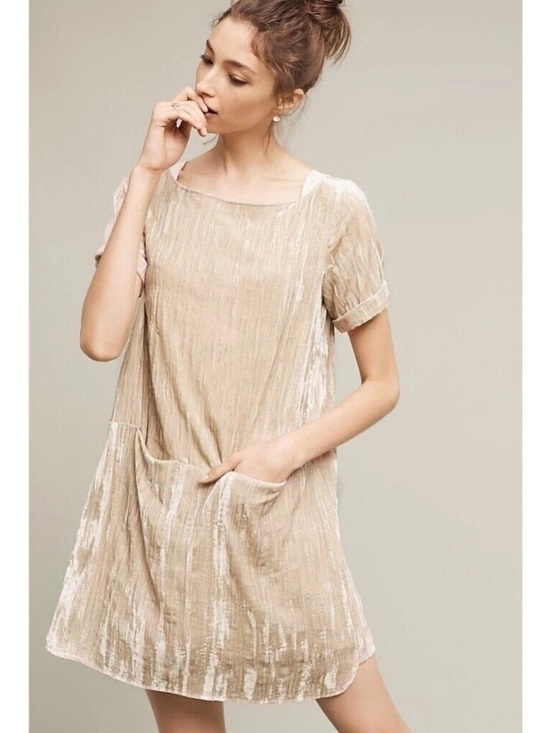 Dresses & Skirts - Anthropologie - Floreat - Women’s Crinkled Velvet Dress - Champagne - Size S